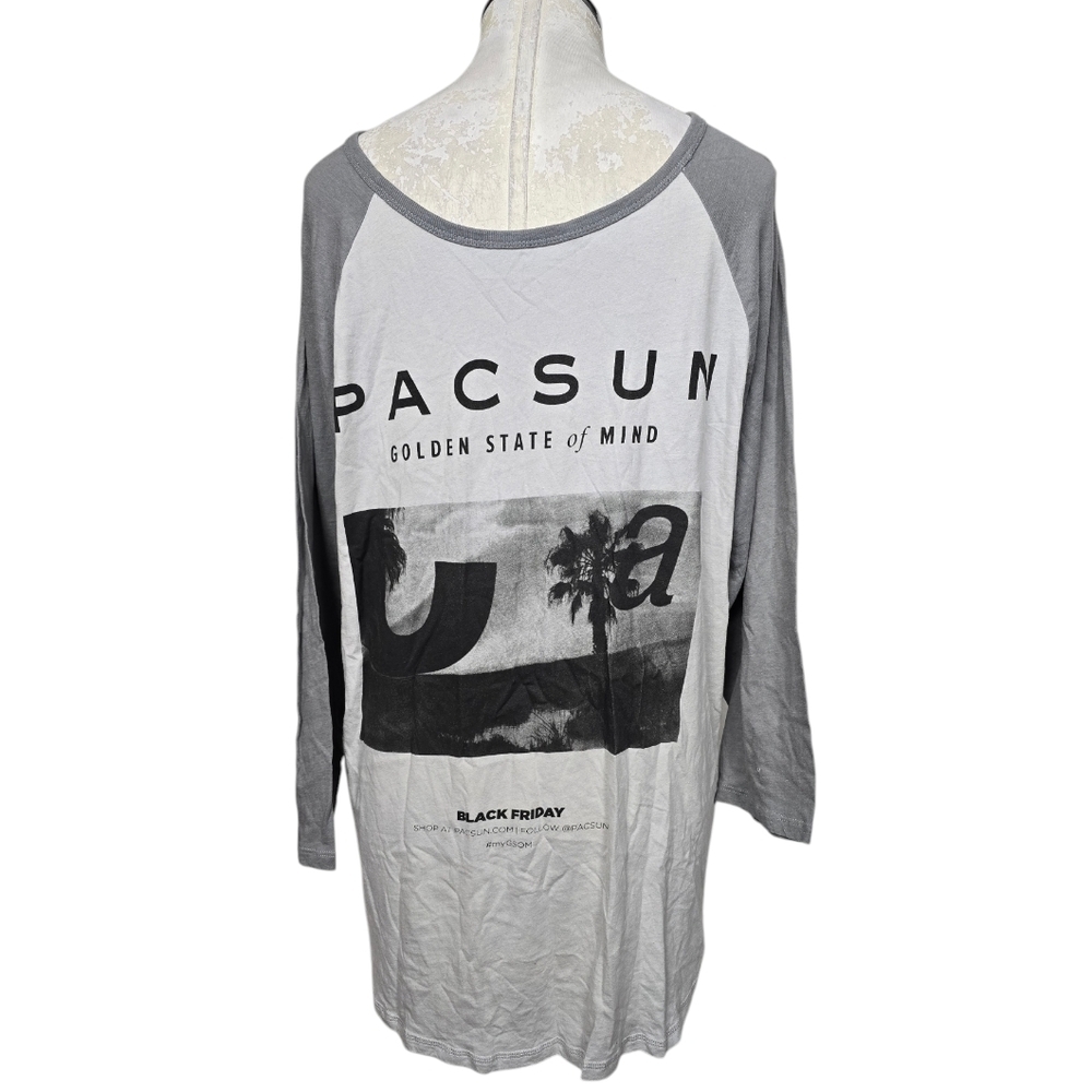 Pacsun White Gray Graphic Print Scoop Neck Mens Shirt L